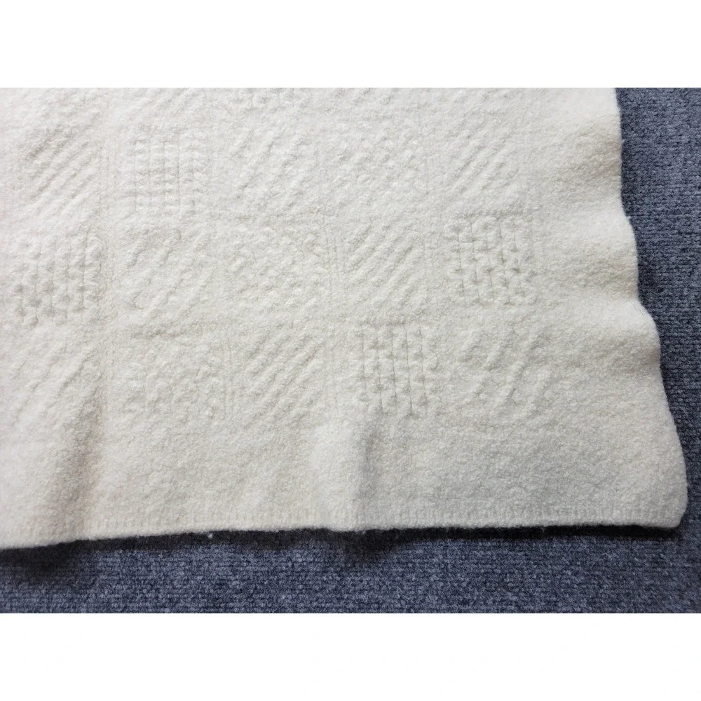 Vintage Aran Mor Ireland Wool Baby Blanket Cream Patchwork 39x35 Ireland Made